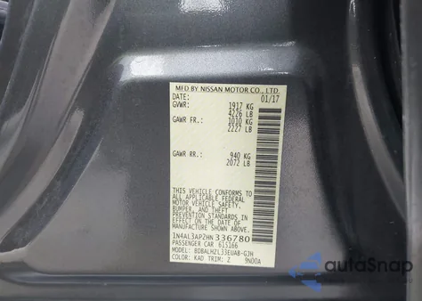 2017 Nissan Altima 2.5 Sr z USA, uszkodzony, nr VIN 1N4AL3AP2HN336780